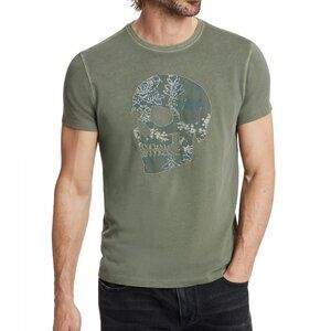 John Varvatos Men's Large Skull Embroidered Applique Crew T-Shirt Flagstone Grey